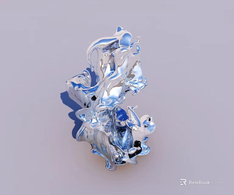 Abstract Blue Metallic Sculpture With Flowing Glossy Form And Shiny Surface 3d model 
