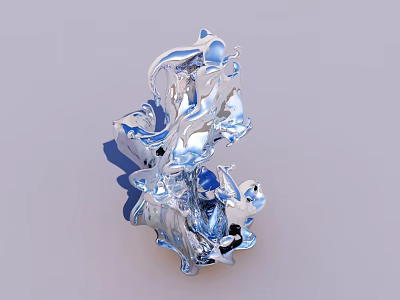Abstract Blue Metallic Sculpture With Flowing Glossy Form And Shiny Surface 3d model