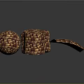 Decorative Geometric Sculptures With Wooden Block Patterns Cube And Sphere Shapes Brown Yellow Textured Surfaces