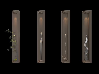 Illuminated Vertical Wall Decor Panels With Bamboo Plants Sculptures Stones And Natural Elements 3d model