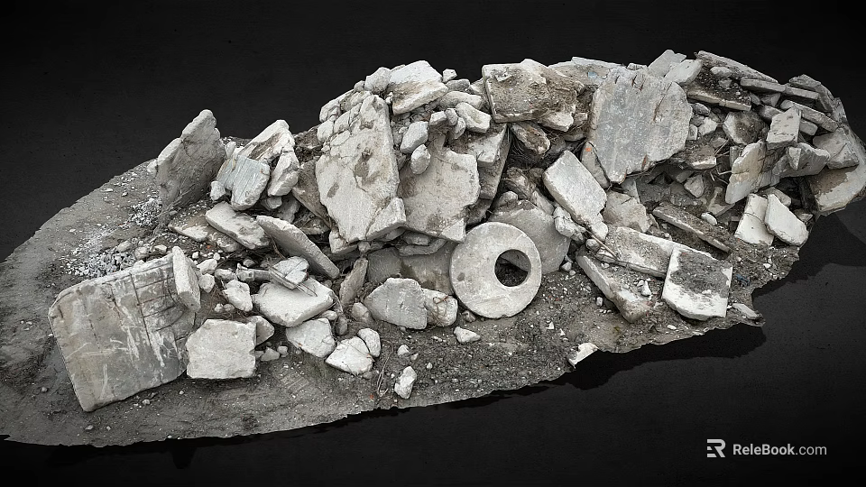 Pile Of Ancient Stone Fragments And Broken Artifacts From Archaeological Site 3d model 