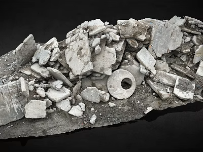 Pile Of Ancient Stone Fragments And Broken Artifacts From Archaeological Site 3d model
