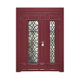 Deep Red Swing Door With Glass Panels And Geometric Patterns 3d model