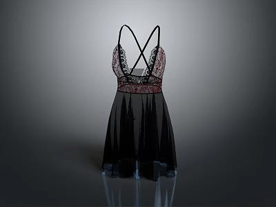 Elegant Black Dress With Cross Straps And Lace Decorations Sheer Skirt Design 3d model