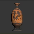 Ancient Sculpted Vase With Red Black Patterns And Combat Scene Figures