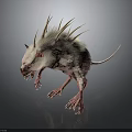 Fierce White Monstrous Rodent With Sharp Spikes Pink Ears And Claws On Dark Background