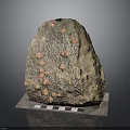 Natural Wood Stone With Red Spots On Black And White Checkered Base