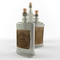 Transparent Glass Wine Bottles and Glasses with Cork Stoppers and Vintage Labels