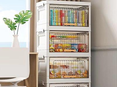 White Multilayer Storage Cabinet Rack With Transparent Doors For Organizing Home Books And Snacks 3d model