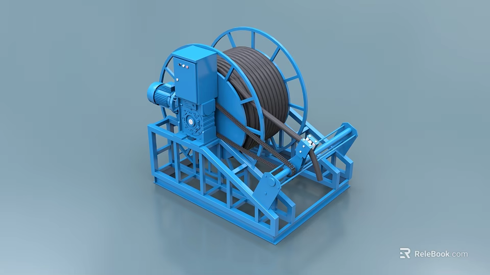Industrial Blue Cable Reel With Motor Driven Mechanism And Stable Stand Structure 3d model 