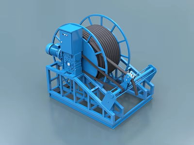 Industrial Blue Cable Reel With Motor Driven Mechanism And Stable Stand Structure 3d model