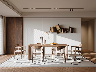 Wind Restaurant Dining Table and Chair Dining Chair Single Chair Floral Carpet Jewelry Ornaments 3d model