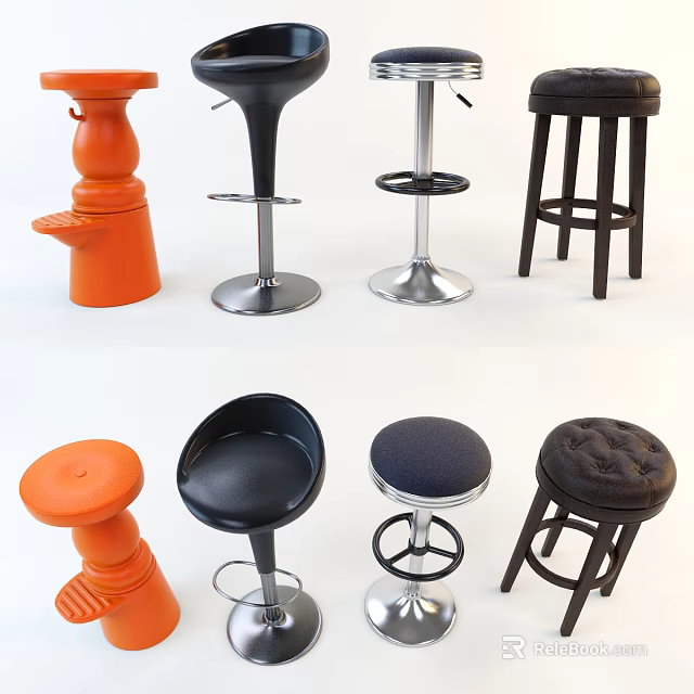 Modern Stylish Bar Stools with Colorful Seats Metal Bases and Wooden Legs 3d model 