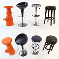 Modern Stylish Bar Stools with Colorful Seats Metal Bases and Wooden Legs