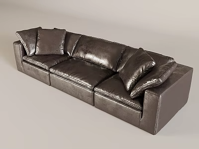 Black Leather Sectional Sofa with Plush Cushions and Modern Living Room Design 3d model