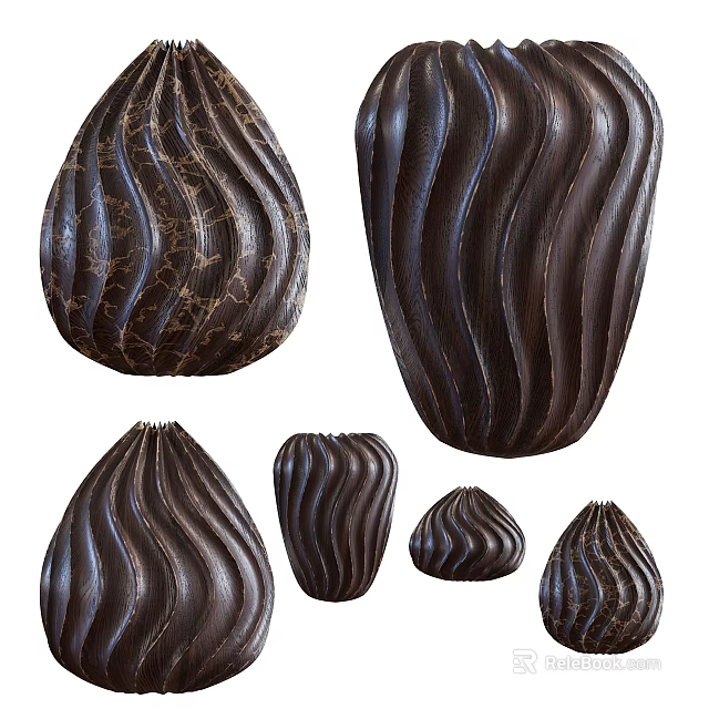 Dark Colored Wavy Texture Decorative Ornament Set With Various Sizes And Curved Design 3d model 