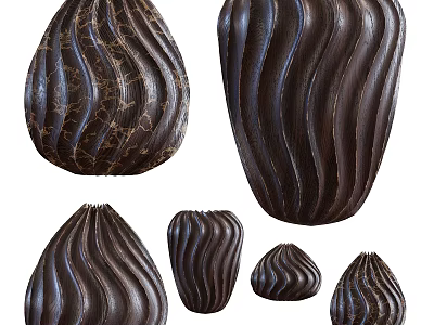 Dark Colored Wavy Texture Decorative Ornament Set With Various Sizes And Curved Design 3d model
