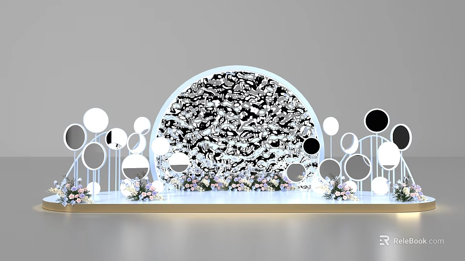 Popular Photo Check In Spot With Circular Arch Black Pattern White Pink Flowers And Decorations 3d model 