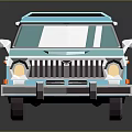 Blue Vintage Station Wagon Car With Retro Front Grille And Classic Wheels