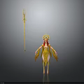 Red Haired Mythical Female Character In Yellow Outfit With Golden Crown And Golden Trident