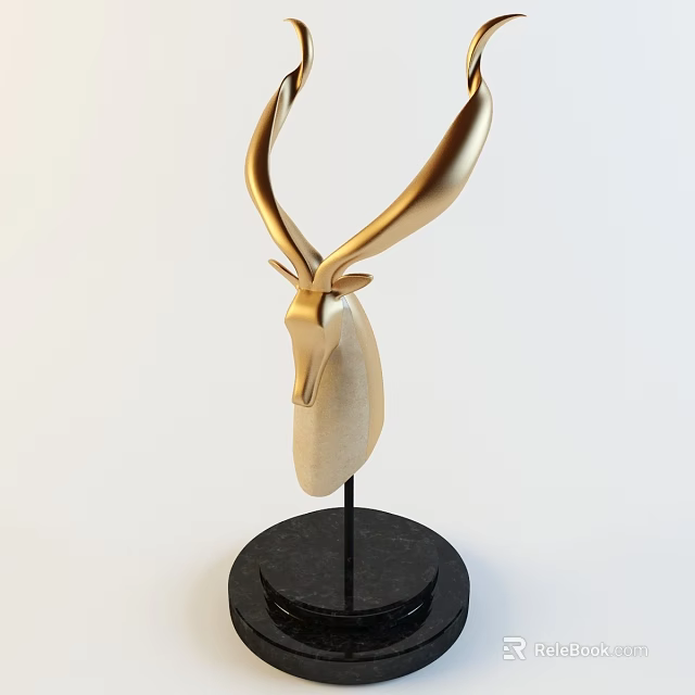 Modern Elegant Decorative Ornament Set With Golden Deer Head Sculpture On Black Base 3d model 