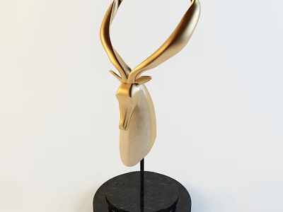 Modern Elegant Decorative Ornament Set With Golden Deer Head Sculpture On Black Base 3d model