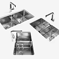 Stainless Steel Kitchen Sink Double Bowl Design With Faucet And Drainer Rack