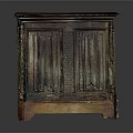 Traditional Wooden Cabinet With Intricate Carved Details And Dark Brown Red Finish
