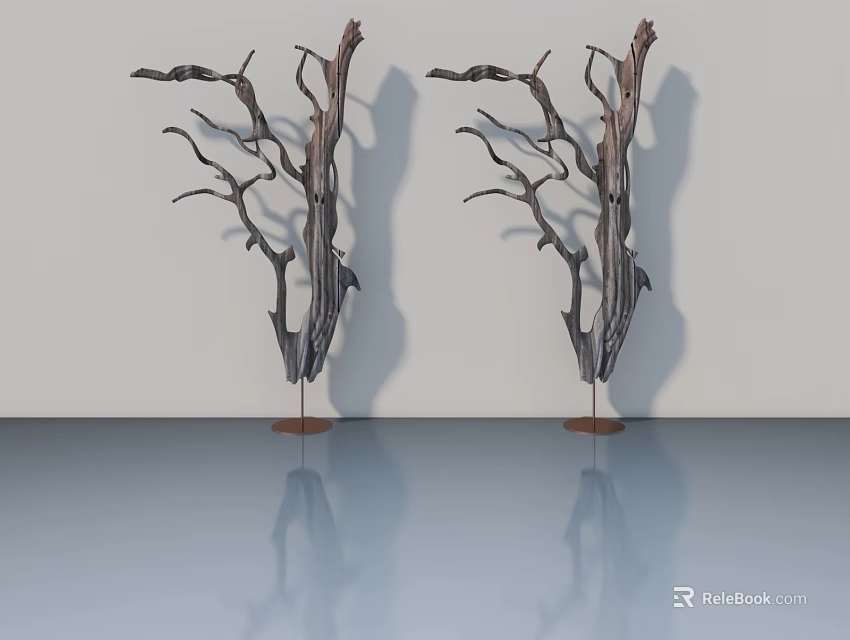 Two Branch Shaped Hinged Doors With Reflection On Smooth Floor 3d model