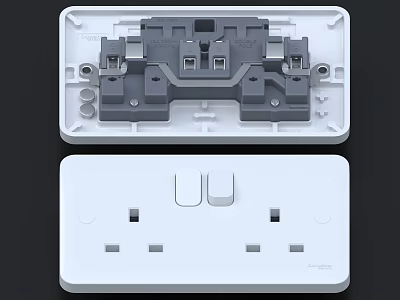 Modern White Switch Panel with Dual Switches Dual Sockets and Internal Components 3d model