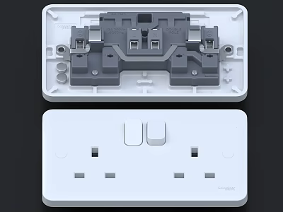 Modern White Switch Panel with Dual Switches Dual Sockets and Internal Components 3d model