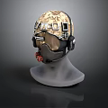 Tactical Helmet With Goggles Headset And Camouflage Surface On Mannequin Head