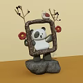 Interactive Area With Panda Holding Frame Decorated By Branches And Flowers On Stone Base