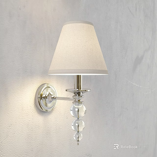 Elegant Fabric Shade Wall Sconce With Crystal Decor On Light Gray Wall 3d model 