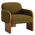 Olive Green Velvet Accent Chair With Curved Back And Wooden Legs