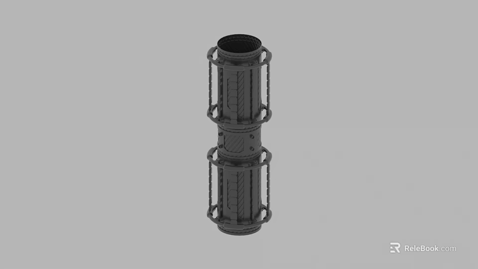 Black Cylindrical Mechanical Part Featuring Hollow Center And Ringed Details 3d model 