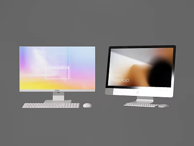 Modern All in One Desktop Computers With Sleek Monitors Keyboards and Mice 3d model
