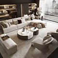 Modern Living Room Sofa And Coffee Table Set With Pillows Rugs And Armchairs