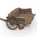 Old Style Wooden Cart with Large Spoked Wheel and Side Wooden Stump