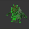 Mythical Fantasy Animal With Red Horned Head Tattered Clothing And Sharp Claws Standing