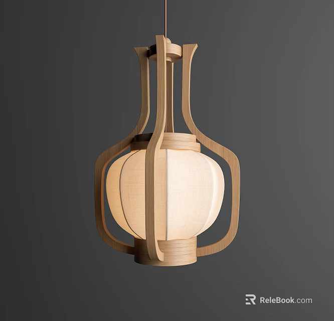 Elegant Minimalist Wooden Frame Chandelier with Lantern Shape White Lampshade Design 3d model 