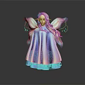Game Movie Elf Character With Silver Long Hair Colorful Wings And Rainbow Cloak Dress