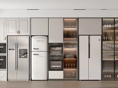 Modern Wine Cabinet Design In Contemporary Kitchen Interior With Glass Doors And Built-in Cabinets 3d model