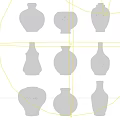 Ceramic Vessels In Various Shapes With Earth Tones Black White And Unique Patterns