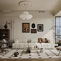Bright Cream Style Living Room With Soft White Sofa And Exquisite Wall Art Decorations