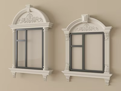 Elegant Carved White Frame Casement Windows For Architectural Interior Design 3d model