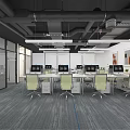 Modern Public Office Space With Open Layout Workstations Computers Chairs And Ceiling Lights 3d model