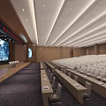 Modern Spacious Conference Room With Large Presentation Screen And Tidy Rows Of Comfortable Seats