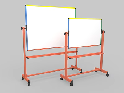 Large And Small Whiteboards With Colorful Borders On Orange Rolling Stands 3d model