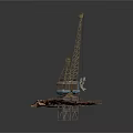 Offshore Drilling Platform With Large Crane And Marine Equipment On Water Surface